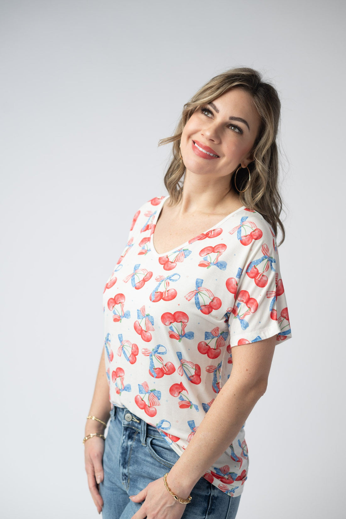 IN STOCK Chloe Cozy Top - Patriotic Cherries FINAL SALE
