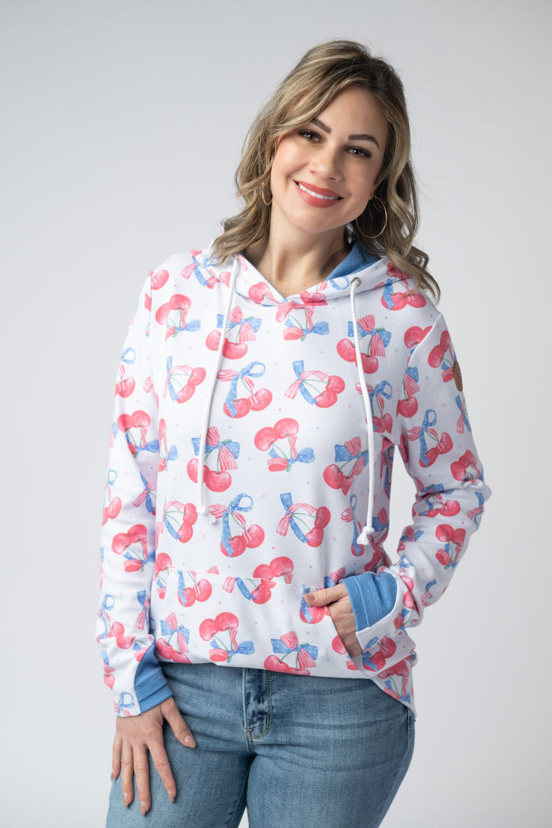 IN STOCK Hailey Pullover Hoodie - Patriotic Cherries