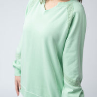 IN STOCK Lace Accent Vintage Wash Pullover - Mint