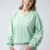 IN STOCK Lace Accent Vintage Wash Pullover - Mint
