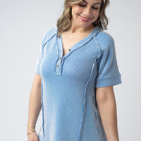 IN STOCK Juliette Button Top - Blue FINAL SALE