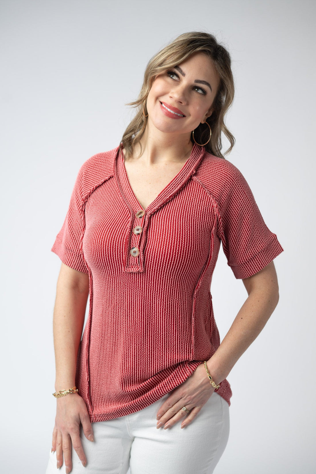 IN STOCK Juliette Button Top - Red FINAL SALE