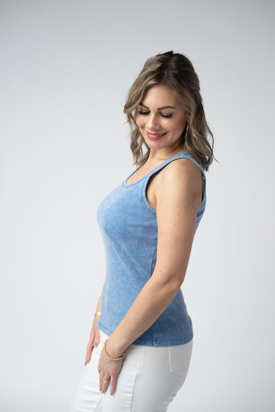 IN STOCK Audrey Vintage Wash Tank - Blue