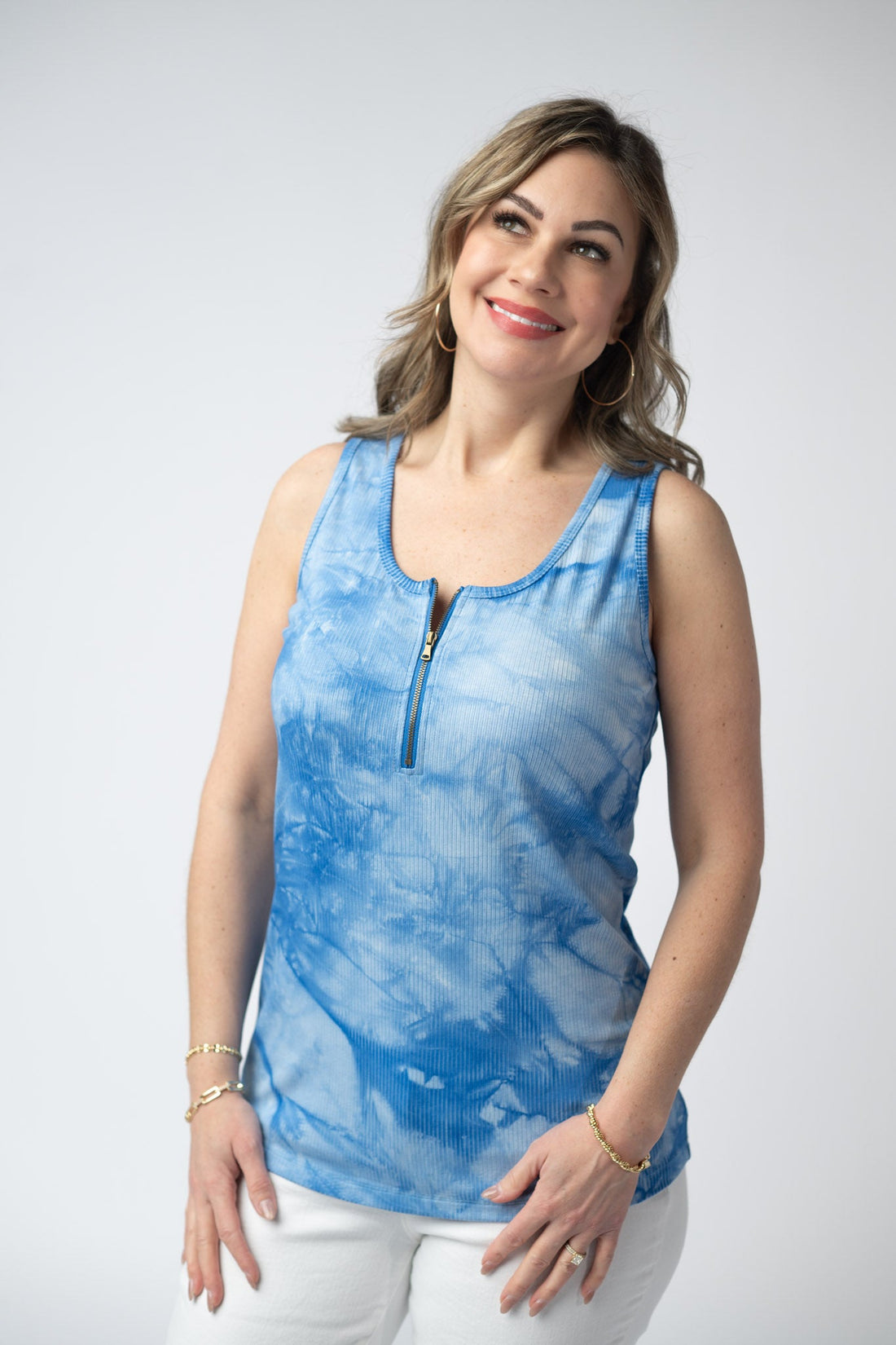 IN STOCK Mila Zipper Tank - Blue Tie Dye