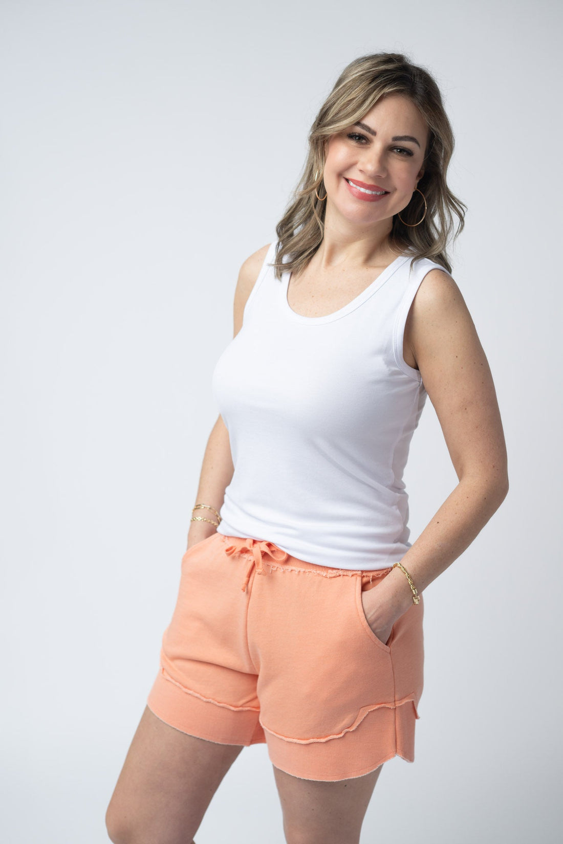 IN STOCK French Terry Stevie Shorts - Spring Peach