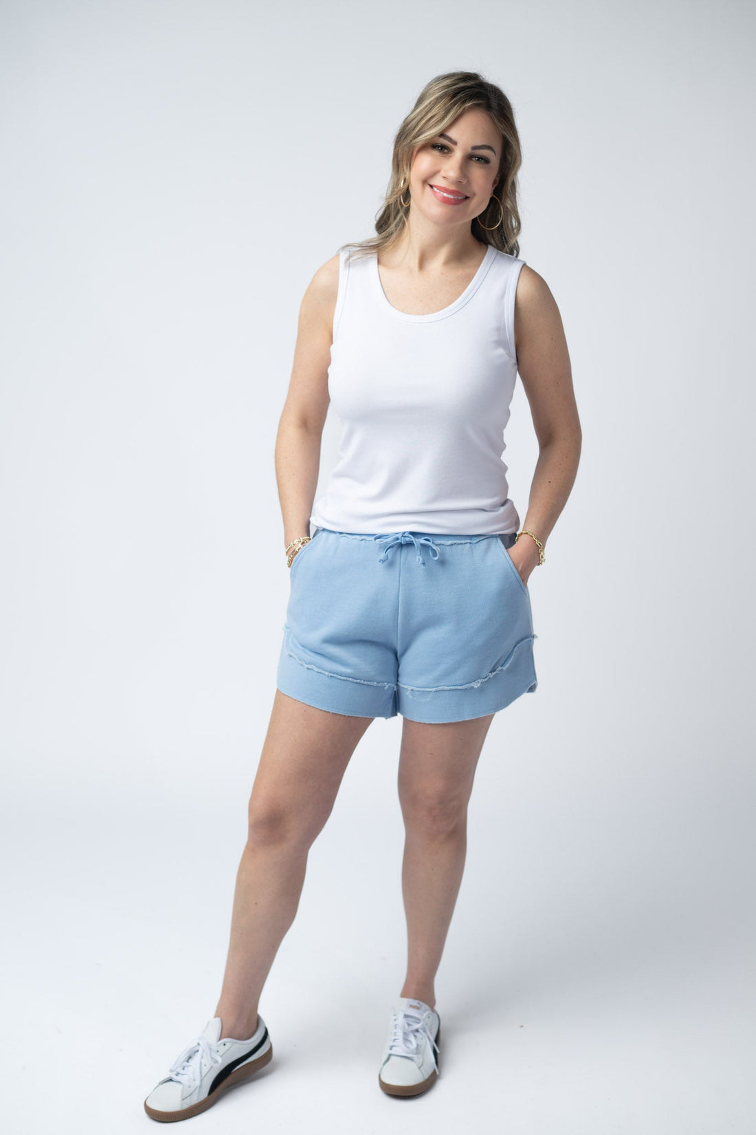 IN STOCK French Terry Stevie Shorts - Dusty Blue