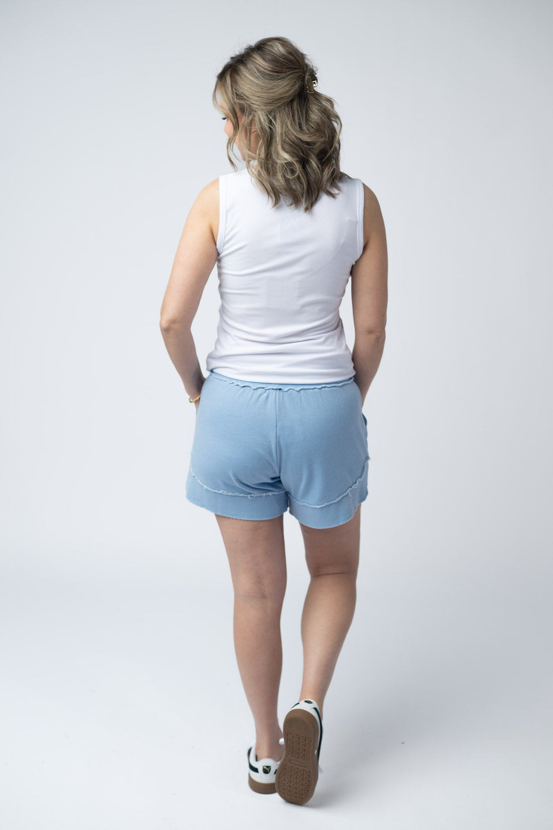 IN STOCK French Terry Stevie Shorts - Dusty Blue