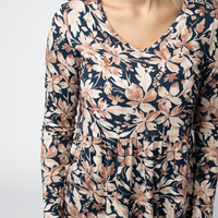 IN STOCK Long Sleeve Sarah Ruffle Top - Navy Autumn Petals