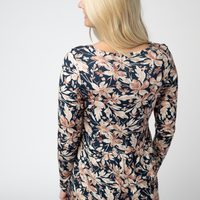 IN STOCK Long Sleeve Sarah Ruffle Top - Navy Autumn Petals