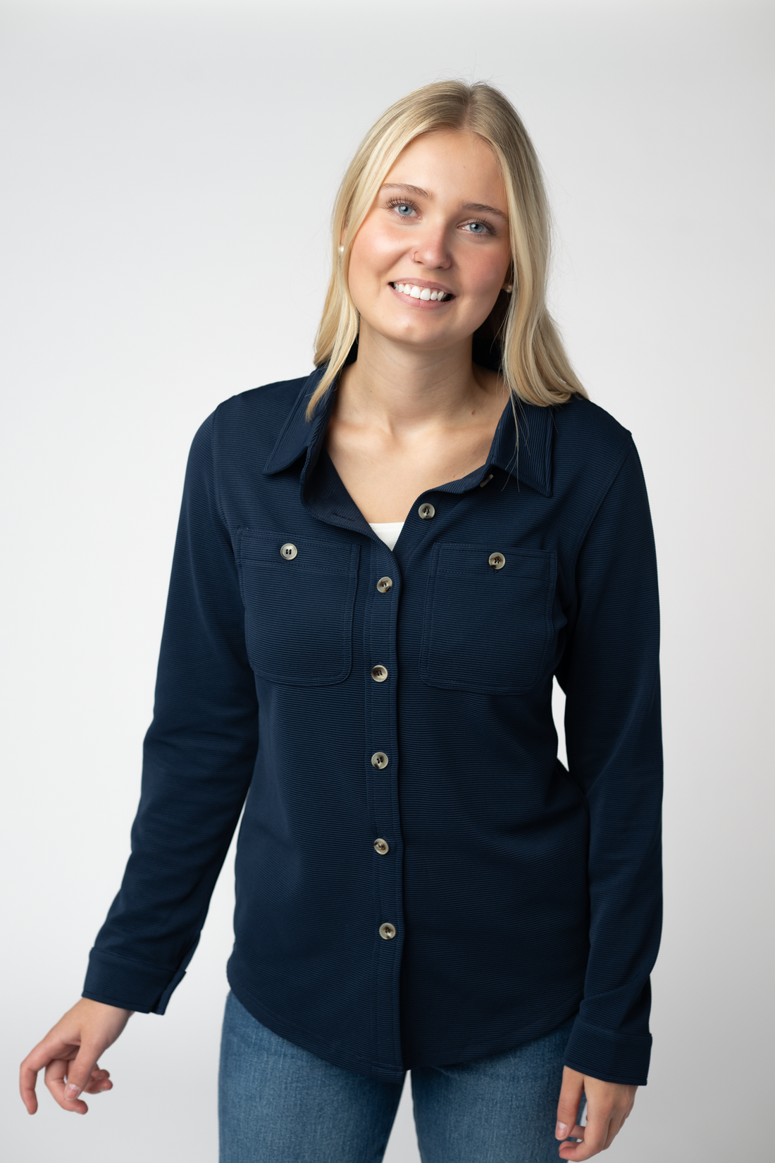IN STOCK Ryleigh Ribbed Button Down - Navy