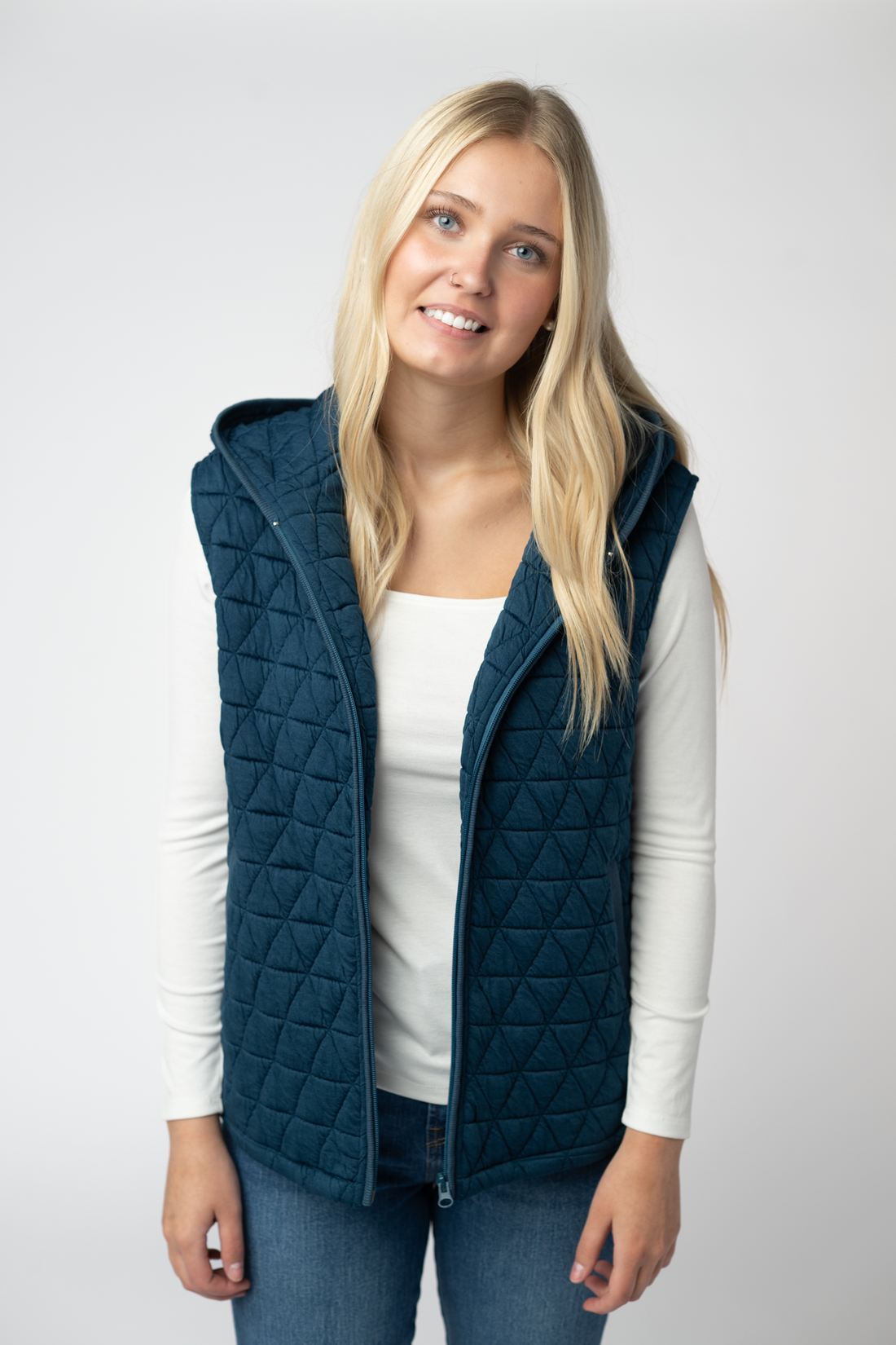 IN STOCK Heather Geometric Hooded Vest - Teal