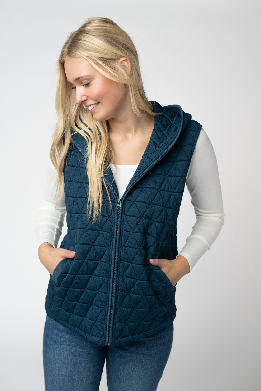 IN STOCK Heather Geometric Hooded Vest - Teal