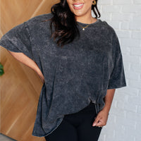 Don't Mind Me Mineral Wash Drop Shoulder Tee in Ash Black