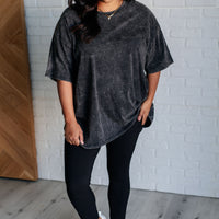 Don't Mind Me Mineral Wash Drop Shoulder Tee in Ash Black