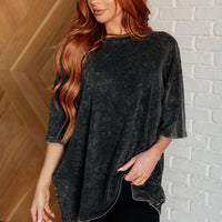 Don't Mind Me Mineral Wash Drop Shoulder Tee in Ash Black