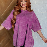 Don't Mind Me Mineral Wash Drop Shoulder Tee in Light Plum