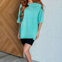 Don't Mind Me Mineral Wash Drop Shoulder Tee in Turquoise