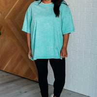 Don't Mind Me Mineral Wash Drop Shoulder Tee in Turquoise