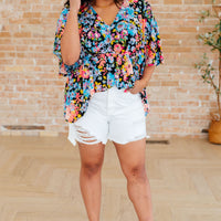 Dreamer Peplum Top in Black Multi Floral