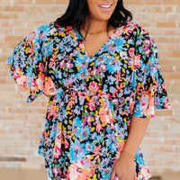 Dreamer Peplum Top in Black Multi Floral