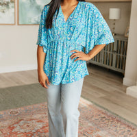 Dreamer Peplum Top in Blue and Teal Paisley