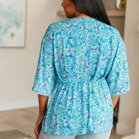 Dreamer Peplum Top in Blue and Teal Paisley