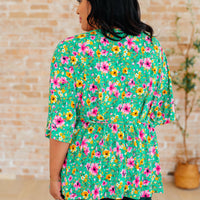 Dreamer Peplum Top in Emerald and Pink Floral