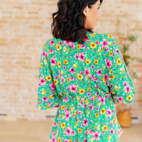 Dreamer Peplum Top in Emerald and Pink Floral
