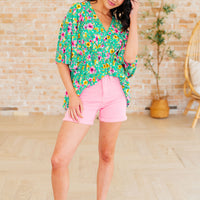 Dreamer Peplum Top in Emerald and Pink Floral