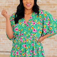 Dreamer Peplum Top in Emerald and Pink Floral