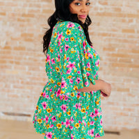 Dreamer Peplum Top in Emerald and Pink Floral