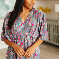 Dreamer Peplum Top in Grey and Pink Floral
