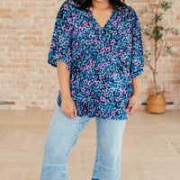 Dreamer Peplum Top in Navy and Lavender Animal Print