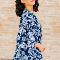 Dreamer Peplum Top in Navy and Pink Paisley