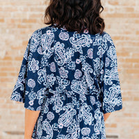 Dreamer Peplum Top in Navy and Pink Paisley