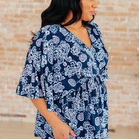 Dreamer Peplum Top in Navy and Pink Paisley