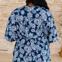 Dreamer Peplum Top in Navy and Pink Paisley