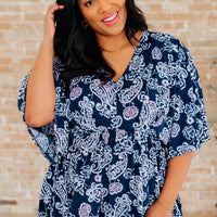 Dreamer Peplum Top in Navy and Pink Paisley