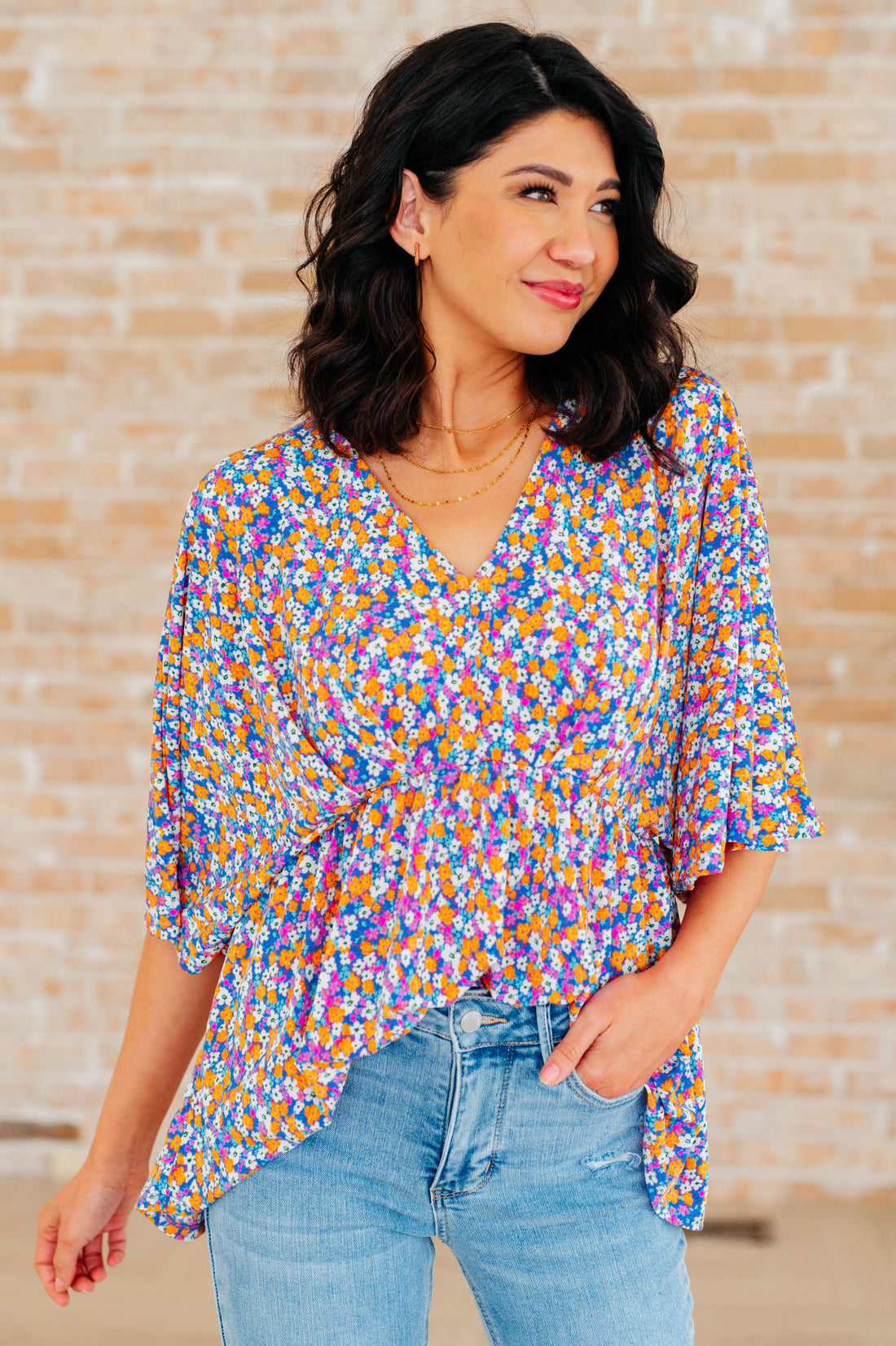 Dreamer Peplum Top in Purple Retro Ditsy Floral