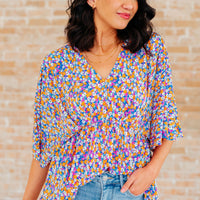 Dreamer Peplum Top in Purple Retro Ditsy Floral