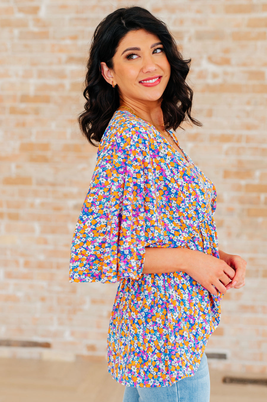 Dreamer Peplum Top in Purple Retro Ditsy Floral