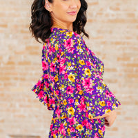 Dreamer Peplum Top in Purple and Pink Floral