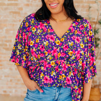 Dreamer Peplum Top in Purple and Pink Floral