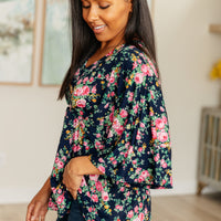 Dreamer Top in Navy and Pink Vintage Bouquet