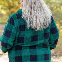 IN STOCK Sherpa Fullzip Hoodie - Green Plaid