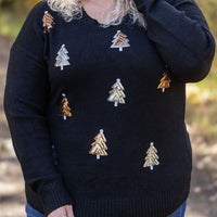 IN STOCK Holly Jolly Sweater - Gold + Silver Trees