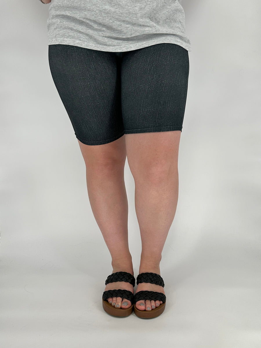 Black Denim Biker Shorts w/ Back Pockets