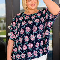 Essential Blouse in Navy and Pink Daisies