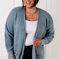 Everything Layer Waffle Knit Open Front Cardigan in Blue Grey