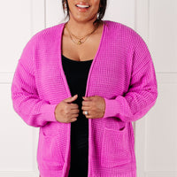 Everything Layer Waffle Knit Open Front Cardigan in Bright Mauve
